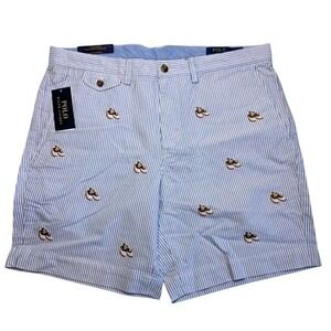 Polo‎ Ralph Lauren Large 5" Inseam Blue Striped Shorts Embroidered Golf Shoes